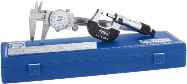 Fowler - 4 Piece, Machinist Caliper and Micrometer Tool Kit - 0 to 6 Inch Caliper, 1 Inch Micrometer, 0.0001 Inch Graduation - Benchmark Tooling