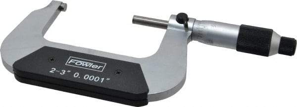 Fowler - 2 to 3" Range, 0.0001" Graduation, Mechanical Outside Micrometer - Ratchet-Friction Thimble, Accurate to 0.0002" - Benchmark Tooling