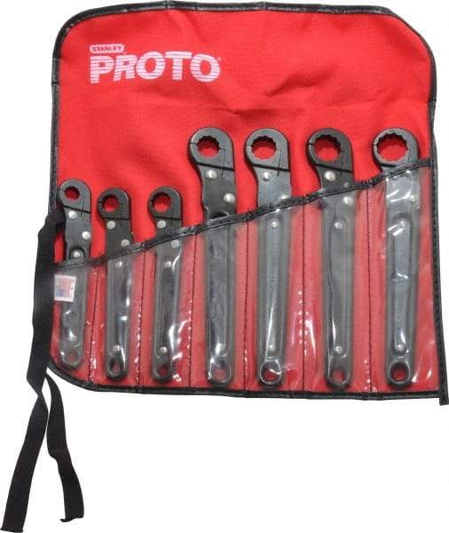 Proto - 7 Piece, 3/8" to 3/4", 12 Point Flare Nut Wrench Set - Inch Measurement Standard, Black Oxide Finish, Comes in Nylon Roll - Benchmark Tooling