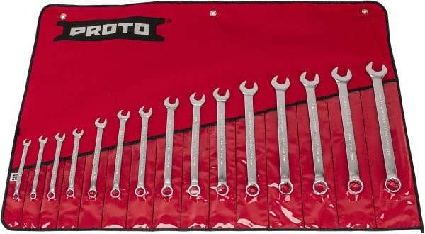 Proto - 15 Piece, 7 to 21mm, 12 Point, Combination Wrench Set - Metric System of Measurement, Satin Finish, Comes in Nylon Roll - Benchmark Tooling