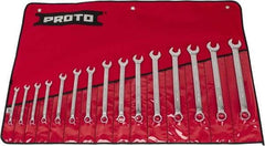 Proto - 15 Piece, 7 to 21mm, 12 Point, Combination Wrench Set - Metric System of Measurement, Satin Finish, Comes in Nylon Roll - Benchmark Tooling