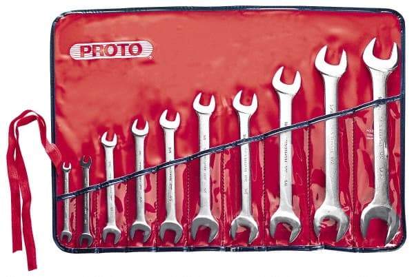 Proto - 10 Piece, 1/4" x 5/16" to 1-1/16" x 1-1/8", Open End Wrench Set - Inch Measurement Standard, Satin Finish, Comes in Nylon Roll - Benchmark Tooling