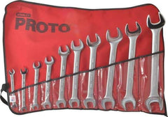 Proto - 10 Piece, 6mm x 7mm to 24mm x 26mm, Open End Wrench Set - Metric Measurement Standard, Satin Finish, Comes in Nylon Roll - Benchmark Tooling