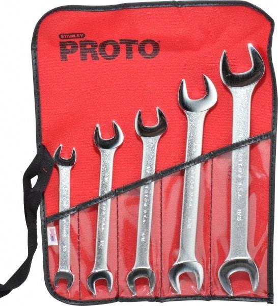 Proto - 5 Piece, 3/8" x 7/16" to 13/16" x 7/8", Open End Wrench Set - Inch Measurement Standard, Satin Finish, Comes in Nylon Roll - Benchmark Tooling