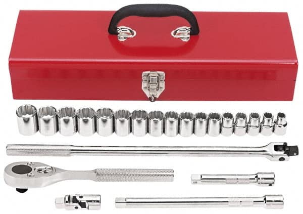 Proto - 22 Piece 1/2" Drive Socket Set - 12 Points, 10mm to 26mm Range, Metric Measurement Standard - Benchmark Tooling