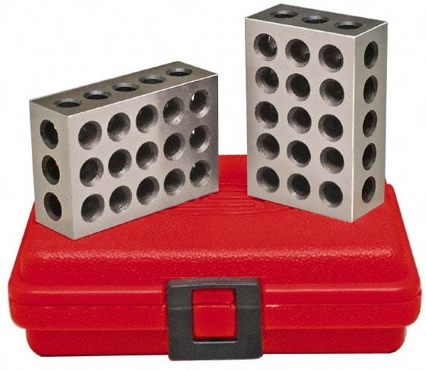 SPI - 0.0003 Squareness Per Inch, Hardened Steel, 2-3-4 Block with 23 Hole Setup Block - 3/8 - 16 Inch Tapped Hole Size, 55-60 Rc Hardness, Sold As Matched Pair - Benchmark Tooling