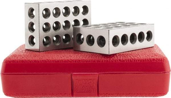 SPI - 0.0001 Squareness Per Inch, Hardened Steel, 1-2-3 Block with 23 Hole Setup Block - 3/8 - 16 Inch Tapped Hole Size, 55-60 Rc Hardness, Sold As Matched Pair - Benchmark Tooling