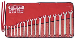 Proto - 17 Piece, 7mm to 24mm, 12 Point Combination Wrench Set - Metric Measurement Standard, Full Polish Finish, Comes in Tool Roll - Benchmark Tooling