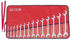 Proto - 14 Piece, 3/8" to 1-1/4", Open End Wrench Set - Inch Measurement Standard, Full Polish Finish, Comes in Nylon Roll - Benchmark Tooling