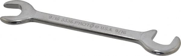 Proto - 9/16" Stubby Open End Wrench - 5-3/4" OAL, Double End, Satin Finish, 15° & 75° Head Angle - Benchmark Tooling