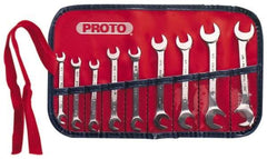 Proto - 9 Piece, 7/32" x 7/32" to 1/2" x 1/2", Open End Wrench Set - Inch Measurement Standard, Satin Finish, Comes in Nylon Roll - Benchmark Tooling