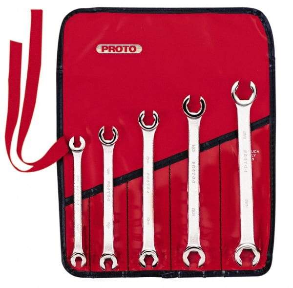 Proto - 5 Piece, 7mm x 8mm to 15mm x 17mm, 6 Point Flare Nut Wrench Set - Metric Measurement Standard, Satin Finish, Comes in Nylon Roll - Benchmark Tooling