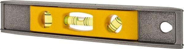 Stanley - Magnetic 9" Long 3 Vial Torpedo Level - Aluminum, Silver/Yellow, 1 45°, 1 Level & 1 Plumb Vials - Benchmark Tooling