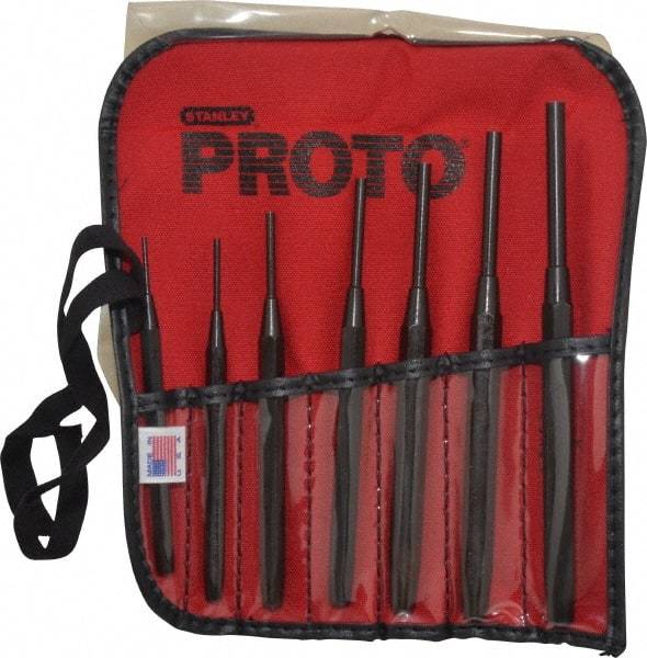 Proto - 7 Piece, 1/16 to 1/4", Pin Punch Set - Round Shank, Comes in Pouch - Benchmark Tooling