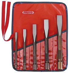 Proto - 5 Piece Cold Chisel Set - 6, 6-13/16, 7-5/8, 8-7/16 & 9-1/4" OAL, Sizes Included 3/8 to 7/8" - Benchmark Tooling