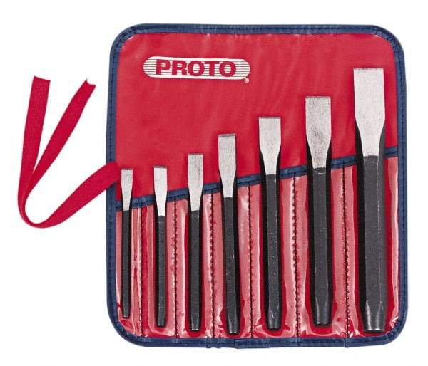 Proto - 7 Piece Cold Chisel Set - 5-1/2, 5-3/8, 5-9/16, 6, 6-3/4, 7-3/8 & 8" OAL, Sizes Included 5/16 to 7/8" - Benchmark Tooling