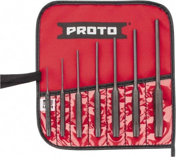 Proto - 7 Piece, 1/16 to 1/4", Pin Punch Set - Round Shank, Comes in Pouch - Benchmark Tooling