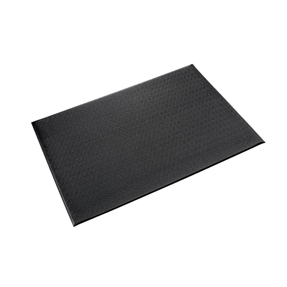 Anti-Fatigue Mat: 60' Length, 6' Wide, 3/8″ Thick, Polyvinylchloride Pebbled, Black, Dry