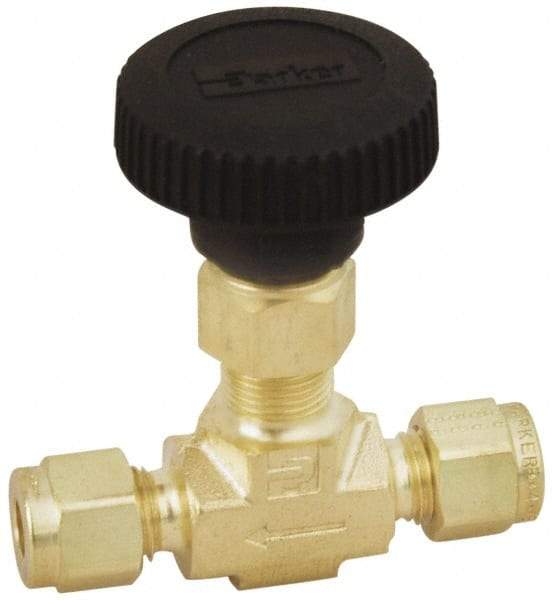 Parker - 3,000 Max psi, 1/8" Pipe, Brass, Inline Instrumentation Needle Valve - Compression x Compression CPI End Connections - Benchmark Tooling