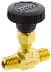 Parker - 3,000 Max psi, 3/8" Pipe, Brass, Inline Instrumentation Needle Valve - MNPT x MNPT End Connections - Benchmark Tooling