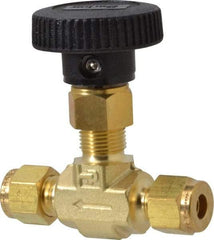 Parker - 3,000 Max psi, 1/4" Pipe, Brass, Inline Instrumentation Needle Valve - Compression x Compression CPI End Connections - Benchmark Tooling