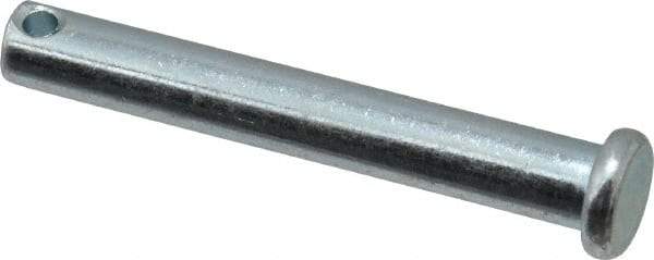 Made in USA - 1/4" Pin Diam, 1-3/4" OAL, Standard Clevis Pin - 3/32" Hole, 1-21/32" Usable Length, Zinc-Plated Steel - Benchmark Tooling