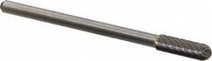 Atrax - 3/16" Cut Diam, 1/8" Shank Diam, Cylinder with Radius Head Single Cut Burr - Carbide, Radius End, 1/2" LOC, 1-1/2" OAL - Benchmark Tooling