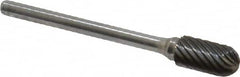Atrax - 1/4" Cut Diam, 1/8" Shank Diam, Cylinder with Radius Head Single Cut Burr - Carbide, Radius End, 1/2" LOC, 1-3/4" OAL - Benchmark Tooling