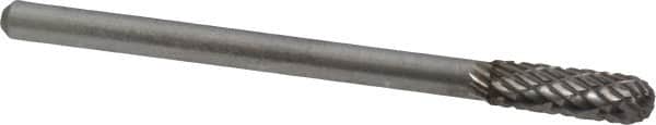 Atrax - 5/32" Cut Diam, 1/8" Shank Diam, Cylinder with Radius Head Double Cut Burr - Carbide, Radius End, 1/2" LOC, 1-1/2" OAL - Benchmark Tooling