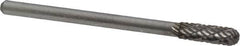 Atrax - 5/32" Cut Diam, 1/8" Shank Diam, Cylinder with Radius Head Double Cut Burr - Carbide, Radius End, 1/2" LOC, 1-1/2" OAL - Benchmark Tooling