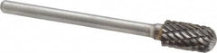 Atrax - 1/4" Cut Diam, 1/8" Shank Diam, Cylinder with Radius Head Double Cut Burr - Carbide, Radius End, 1/2" LOC, 1-3/4" OAL - Benchmark Tooling