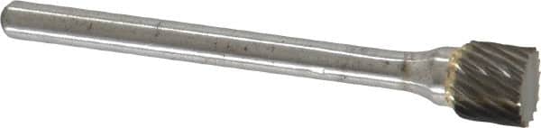 Atrax - 1/4" Cut Diam, 1/8" Shank Diam, Cylinder Head Single Cut Burr - Carbide, Flat End, 3/16" LOC, 1-7/16" OAL - Benchmark Tooling