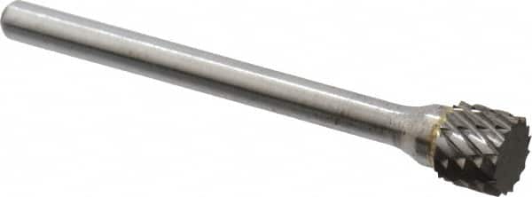 Atrax - 1/4" Cut Diam, 1/8" Shank Diam, Cylinder Head Double Cut Burr - Carbide, Flat End, 3/16" LOC, 1-7/16" OAL - Benchmark Tooling