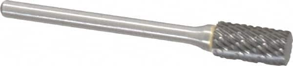 Atrax - 1/4" Cut Diam, 1/8" Shank Diam, Cylinder Head Double Cut Burr - Carbide, Flat End, 1/2" LOC, 1-3/4" OAL - Benchmark Tooling