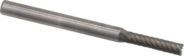 Atrax - 3/32" Cut Diam, 1/8" Shank Diam, Cylinder with End Cut Head Single Cut Burr - Carbide, End Cut End, 7/16" LOC, 1-1/2" OAL - Benchmark Tooling