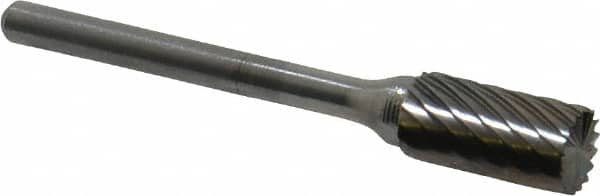 Atrax - 1/4" Cut Diam, 1/8" Shank Diam, Cylinder with End Cut Head Single Cut Burr - Carbide, End Cut End, 1/2" LOC, 1-3/4" OAL - Benchmark Tooling