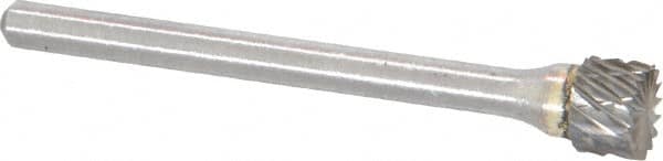 Atrax - 1/4" Cut Diam, 1/8" Shank Diam, Cylinder with End Cut Head Double Cut Burr - Carbide, End Cut End, 3/16" LOC, 1-7/16" OAL - Benchmark Tooling