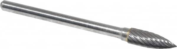 Atrax - 3/16" Cut Diam, 1/8" Shank Diam, Tree Head Single Cut Burr - Carbide, Point End, 1/2" LOC, 1-1/2" OAL - Benchmark Tooling