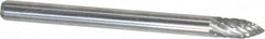 Atrax - 1/8" Cut Diam, 1/8" Shank Diam, Tree Head Double Cut Burr - Carbide, Point End, 1/4" LOC, 1-1/2" OAL - Benchmark Tooling
