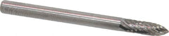 Atrax - 1/8" Cut Diam, 1/8" Shank Diam, Tree Head Double Cut Burr - Carbide, Point End, 3/8" LOC, 1-1/2" OAL - Benchmark Tooling
