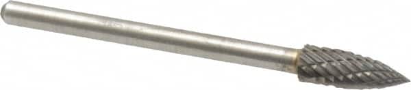 Atrax - 3/16" Cut Diam, 1/8" Shank Diam, Tree Head Double Cut Burr - Carbide, Point End, 1/2" LOC, 1-1/2" OAL - Benchmark Tooling