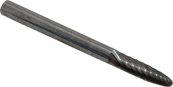 Atrax - 1/8" Cut Diam, 1/8" Shank Diam, Tree with Radius Head Single Cut Burr - Carbide, Radius End, 1/2" LOC, 1-1/2" OAL - Benchmark Tooling