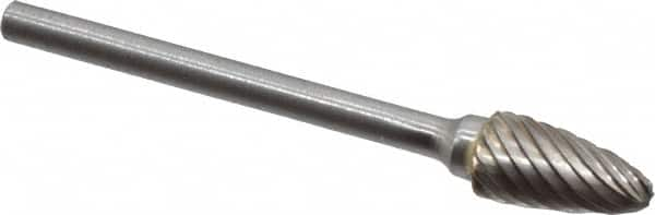 Atrax - 1/4" Cut Diam, 1/8" Shank Diam, Tree with Radius Head Single Cut Burr - Carbide, Radius End, 1/2" LOC, 1-3/4" OAL - Benchmark Tooling