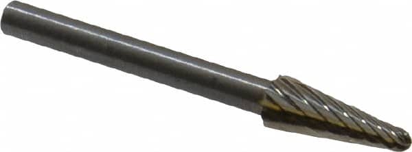 Atrax - 3/16" Cut Diam, 1/8" Shank Diam, Taper Head Single Cut Burr - Radius End, 1/2" LOC, 1-1/2" OAL - Benchmark Tooling