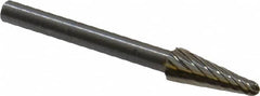 Atrax - 3/16" Cut Diam, 1/8" Shank Diam, Taper Head Single Cut Burr - Radius End, 1/2" LOC, 1-1/2" OAL - Benchmark Tooling