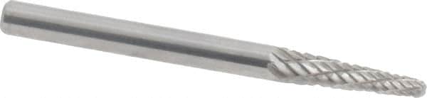 Atrax - 1/8" Cut Diam, 1/8" Shank Diam, Taper Head Double Cut Burr - Radius End, 1/2" LOC, 1-1/2" OAL - Benchmark Tooling