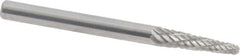 Atrax - 1/8" Cut Diam, 1/8" Shank Diam, Taper Head Double Cut Burr - Radius End, 1/2" LOC, 1-1/2" OAL - Benchmark Tooling