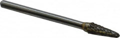 Atrax - 3/16" Cut Diam, 1/8" Shank Diam, Taper Head Double Cut Burr - Radius End, 1/2" LOC, 1-1/2" OAL - Benchmark Tooling