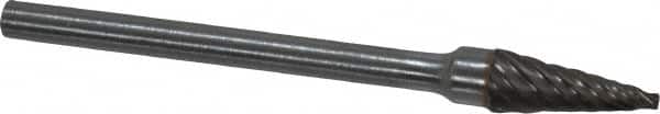 Atrax - 3/16" Cut Diam, 1/8" Shank Diam, Cone Head Single Cut Burr - Carbide, Point End, 1/2" LOC, 1-1/2" OAL - Benchmark Tooling