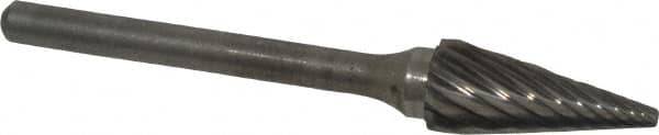 Atrax - 1/4" Cut Diam, 1/8" Shank Diam, Cone Head Single Cut Burr - Carbide, Point End, 1/2" LOC, 1-7/8" OAL - Benchmark Tooling